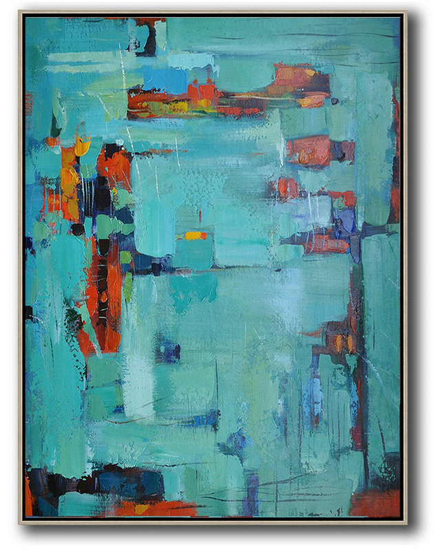 Large Oil Canvas Art,Vertical Palette Knife Contemporary Art,Large Canvas Art,Lake Blue,Red,Black.etc
